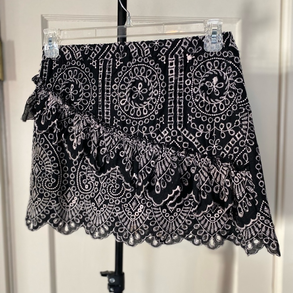 4 for $20 SALE! Saints + Secrets Embroidered Eyelet Ruffle Mini Skirt , Navy, XS